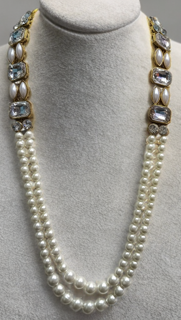 Two layer Antique gold Pearl necklace, Dm-23_Cream