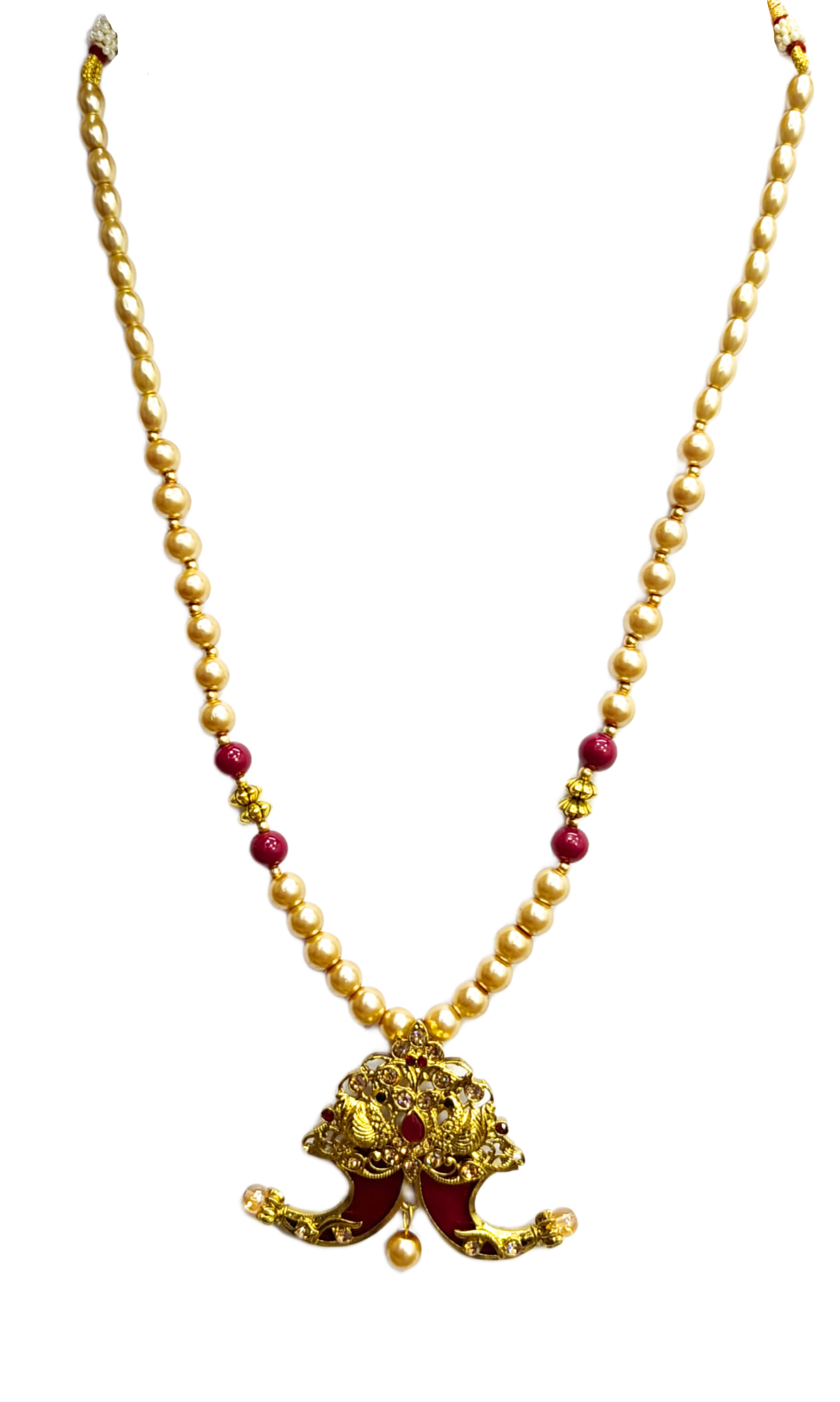 puligoru Gold & Maroon pendent mala,Dm-28_J-Pota-Mr