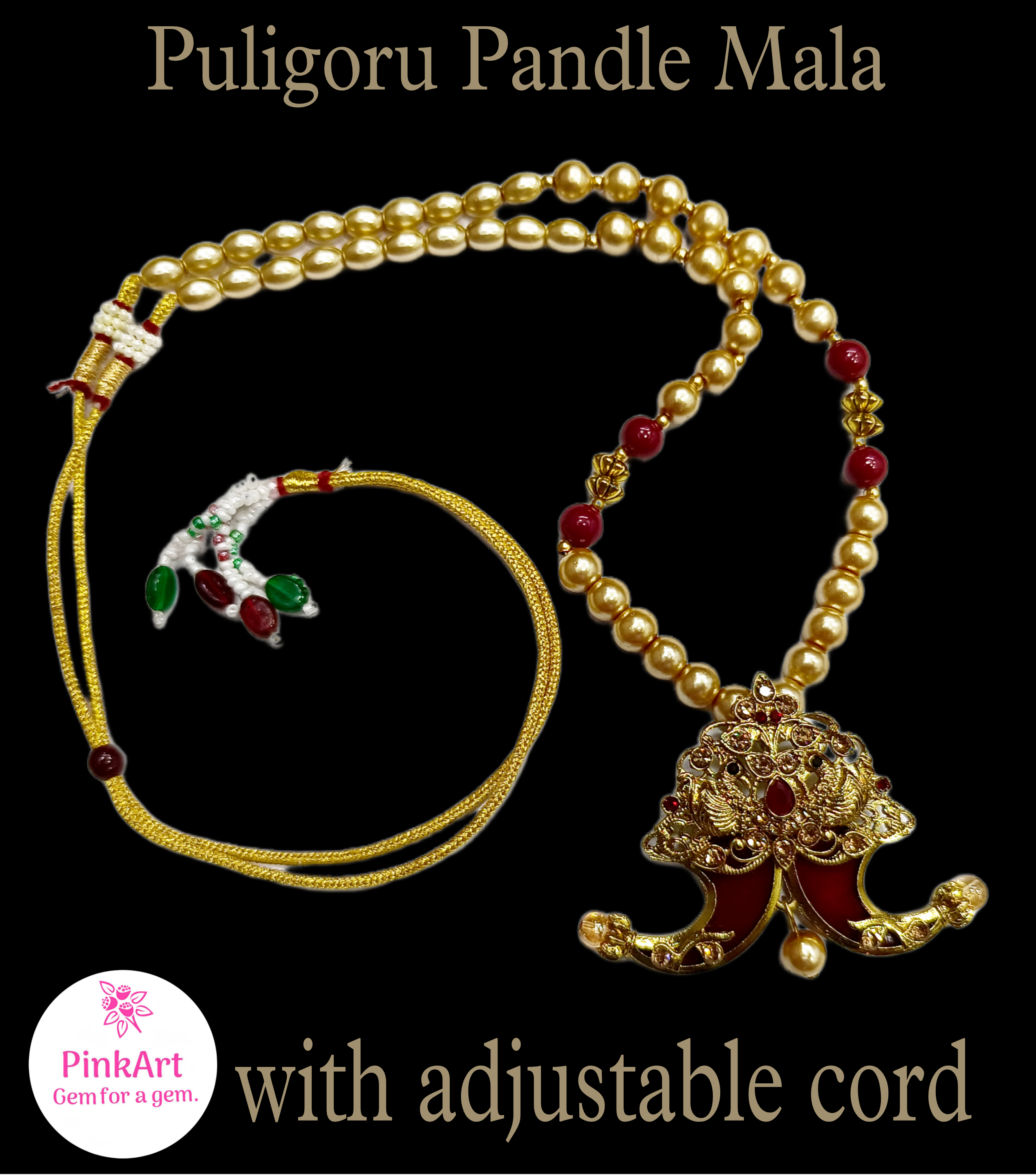 puligoru Gold & Maroon pendent mala,Dm-28_J-Pota-Mr