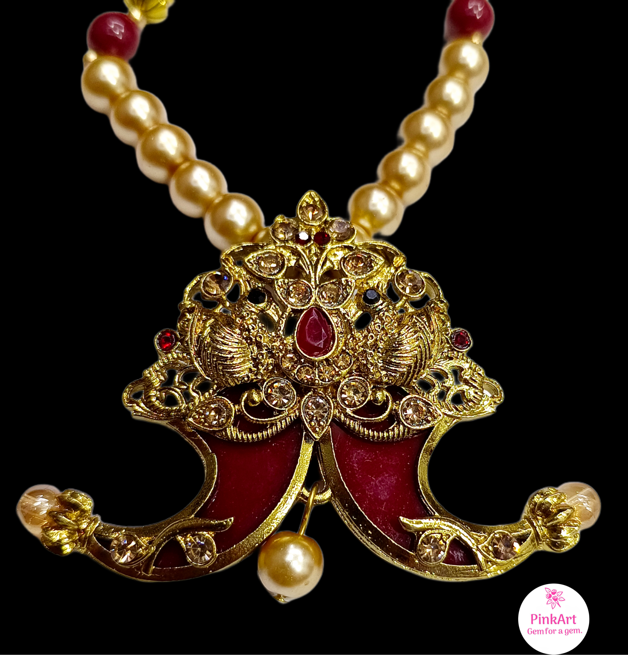 puligoru Gold & Maroon pendent mala,Dm-28_J-Pota-Mr