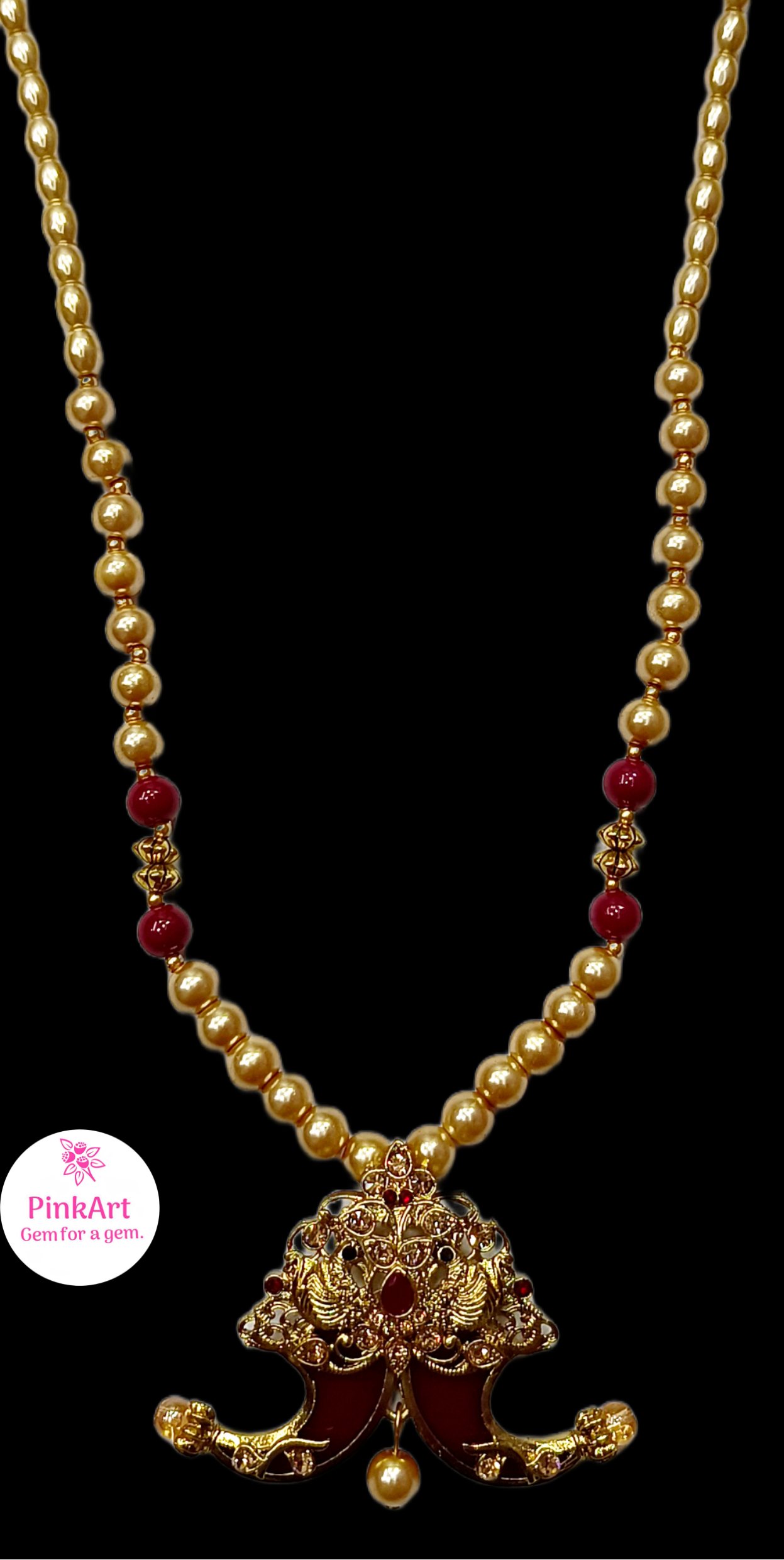 puligoru Gold & Maroon pendent mala,Dm-28_J-Pota-Mr