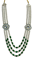 Multi-Layer Pearl and Green Bead Necklace with Kundan Brooch