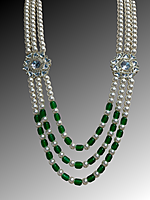 Multi-Layer Pearl and Green Bead Necklace with Kundan Brooch