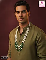 Multi-Layer Pearl and Green Bead Necklace with Kundan Brooch